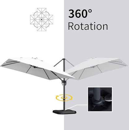PURPLE LEAF 10' X 13' Patio Umbrella Outdoor Cantilever Rectangle Umbrella Aluminum Offset Umbrella with 360-degree Rotation for Garden Deck Pool Patio White