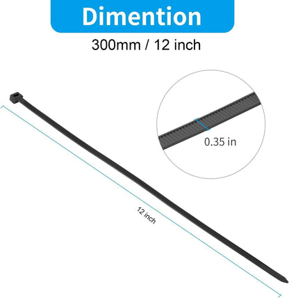 XINGO 12 Inch Black Large Zip Ties Heavy Duty 500 Pack, 200 LBS Ultra Strong Plastic Wire Ties, Large Cable Ties Extra Long Tie Wraps, Indoor and Outdoor UV Resistant