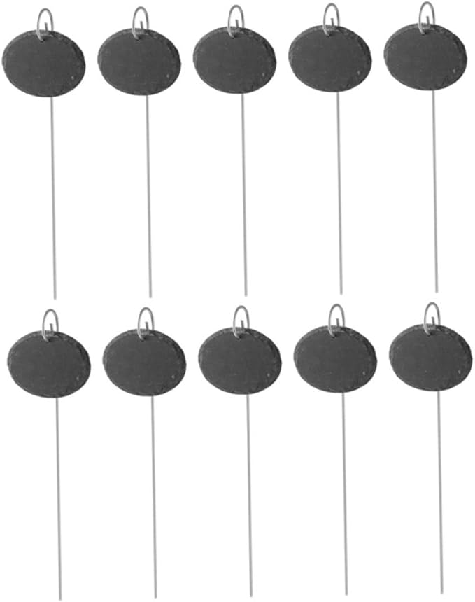 Slate Plant Label Steel Stake Weatherproof Tags Garden Nursery Markers Oval Shape 10PCS...
