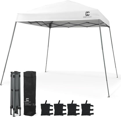 CAPHAUS One-Push Pop Up 8x8 Canopy Tent, Heavy-Duty Commercial Grade with Central Lock, Portable Instant Folding Shelter with10x10 Base, Perfect for Outdoor Beach Canopy, White