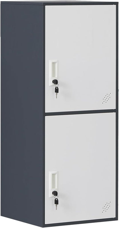 2 Door Metal Vertical Storage Locker for School, Office, Home,Gym,Stackable Steel Storage Cabinet with Lock,Anti-Falling Device. (2 Door, Grey)