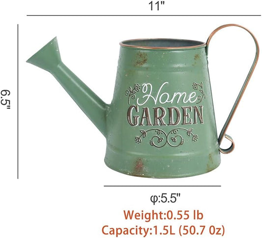 Cute Small Watering Can Indoor Plants Garden Metal Decorative Watering Cans for Outdoor Plants Bonsai Outdoor Garden Flower Decorative (Green, 1.5L, 50.7 Oz)