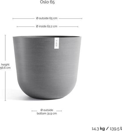 Ecopots Oslo Durable Modern Round Indoor/Outdoor Recycled-Based Composite Flower Pot Planter, Grey, 25.5"