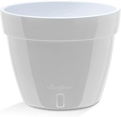 Santino ASTI 7.1 Inch Self Watering Planter Grey/White for Indoor Plants - Premium Quality Modern Plastic Planter Pot w/Water Level Indicator for All House Herbs, Plants, African Violets and Dahlias