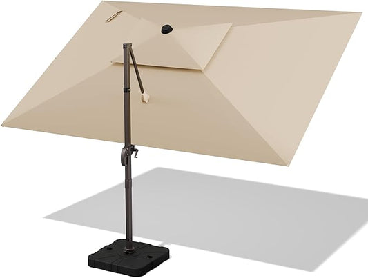 9' X 12' Cantilever Outdoor Patio Umbrellas Double Top Large Rectangle Umbrella Heavy Duty 360°Rotation Offset Umbrella for Garden Deck Pool Patio,Beige