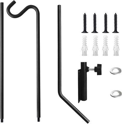 Heavy Duty Extended Reach Wall Mounted Deck Hook Wall Pole, Wall Bracket Direction and Length Adjustable Plant Bracket for Bird Feeders, Planters, Suet Baskets, Lanterns, Wind Chimes and More,Black