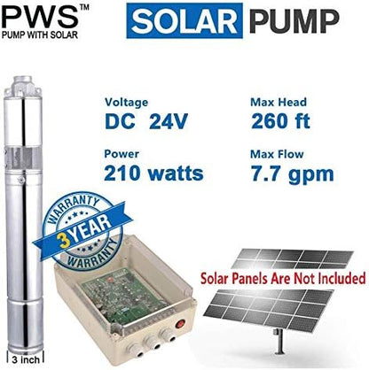 3-Year Warranty Solar Water Pump Kit - Stainless 316 Solar-Powered Submersible Pump for Ponds & Borehole Wells, MPPT Controller Included | PWS High-Efficiency Design,JS3-1.8-80