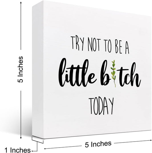 Funny Home Wood Decor Sign,Try not to Be a Little B Today Sign,Humor Wooden Box Plaque Sign Desk Decor for Home Office Shelf Table Decor Decorations