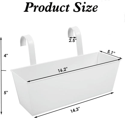 3 Pcs Large Hanging Flower Pots for Railing Or Fence 16 Inch Railing Planter Box for Any Balcony, Porch or Deck Countryside Style Window Planter Boxes Are Perfect to Herbs & Flowers for Garden (White)
