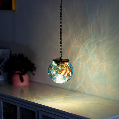 Solar Hanging Lanterns Outdoor, Solar Glass Gazing Ball Lights, Waterproof Led Globe Light for Garden Yard Tree Party Decorations, Colorful Dot