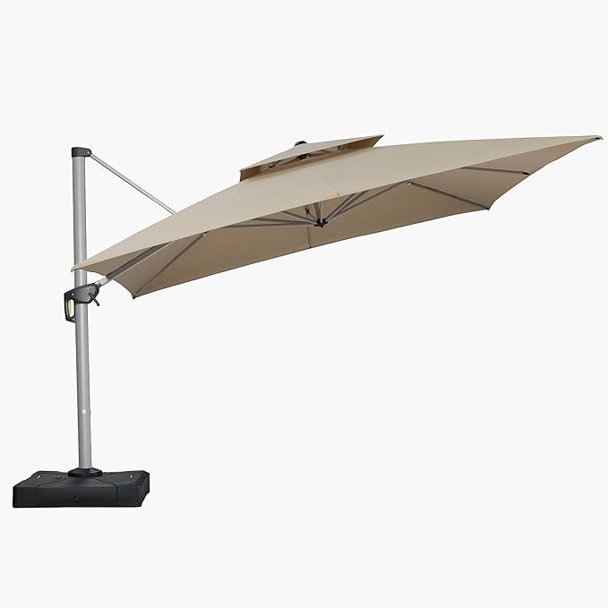 PURPLE LEAF 12ft Patio Umbrella Outdoor Square Umbrella Large Cantilever Umbrella Windproof Offset Heavy Duty Sun Garden Deck Pool Patio, Spectrum Sand