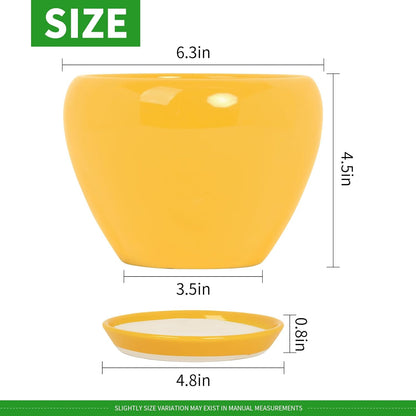 Deep Dream 6 Inch Plant Pots- Ceramic Planter Pot with Drainage Hole and Saucer, Round Flower Pot for Indoor Outdoor Succulent, Snake Plants and Cactus, Yellow