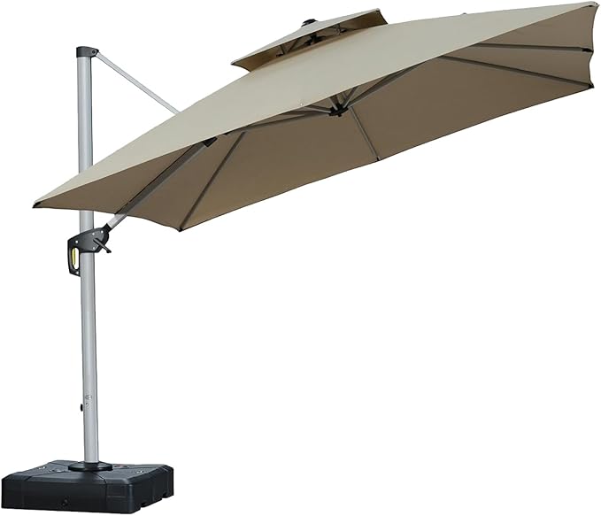 PURPLE LEAF 10ft Cantilever Outdoor Patio Umbrella Large Heavy Duty 360° Rotation Double Top Offset Rectangular Umbrellas for Backyard Deck Pool, Spectrum Sand