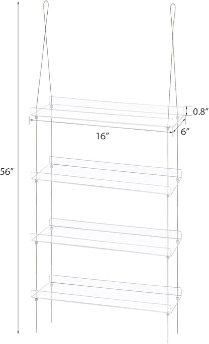 Sumerflos 4 Tier Acrylic Window Boxes Plant Shelves for Windows, Hanging Shelves for Indoor Plants, Flower Pot Organizer Storage for Window Grow Herbs, Microgreens, Succulents, Flower