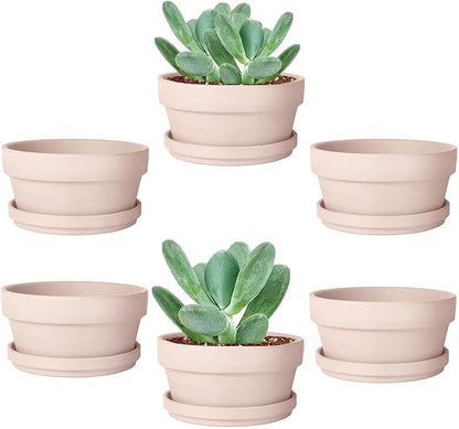 vensovo 3.7 Inch Pink Terracotta Shallow Succulent Pots - 6 Pack Terra Cotta Clay Pot with Saucer, Cacuts Indoor and Outdoor Planters with Drainage Hole