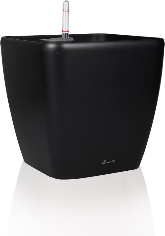 Dexceder 13x12 Self Watering Planter with Wheels Indoor Outdoor, Inner Mat Design, Thickened Large Floor Standing Flower Plant Pot with Water Level Indicator (Black Matte)