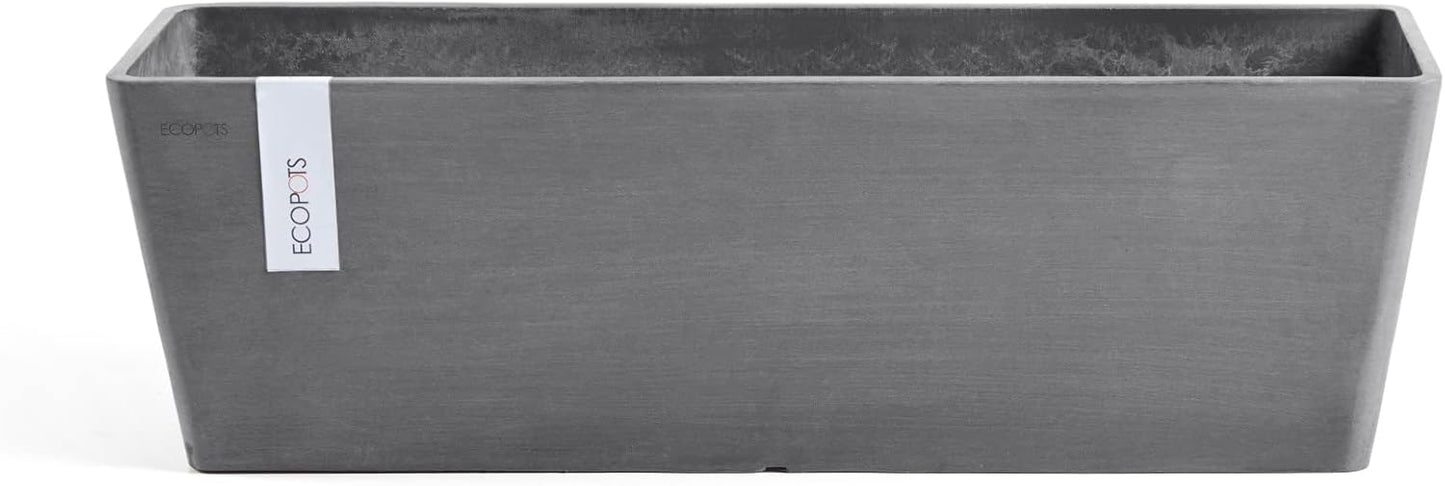 Ecopots Bruges Durable Modern Rectangular Indoor/Outdoor Recycled-Based Composite Flower Pot Planter, Grey, 17.75"