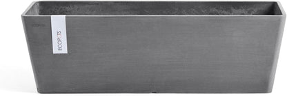 Ecopots Bruges Durable Modern Rectangular Indoor/Outdoor Recycled-Based Composite Flower Pot Planter, Grey, 17.75"