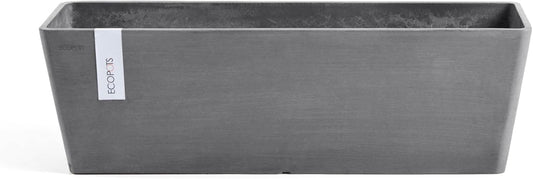 Ecopots Bruges Durable Modern Rectangular Indoor/Outdoor Recycled-Based Composite Flower Pot Planter, Grey, 17.75"