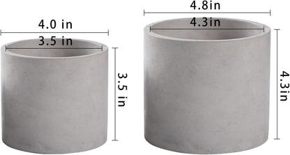 Ekirlin Planters for Indoor Plants, 3.5/4 Inch Plant Pots with Drainage Holes, Removable Rubber Stopper, Non-Slip Soft Pad - Grey Cement Concrete Planter for Most Indoor Outdoor Plants and Flowers