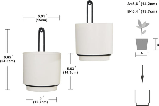 2 Pcs Wall Mounted Hanging Planter Vase for Indoor and Outdoor Plants Modern Metal Wall and Ceiling Planter Minimalist Flower Pot (White, 5.91 inch)
