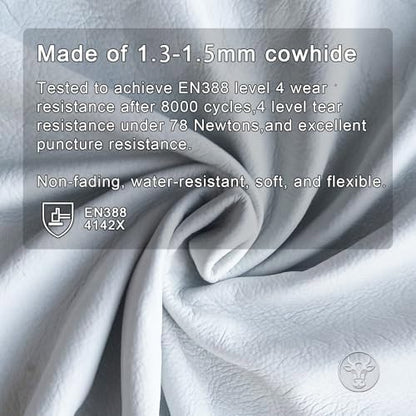 12 Pairs Bulk Leather Work Gloves for Men or Women for Construction, Wood cutting, Driving, Gardening, Automotive Repair, Water Resistant, Soft, Cowhide, Class 4 Abrasion Resistant, Blue-White, XL