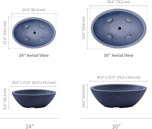 Crescent Garden Delano Oval Planter Bowl, Succulent Garden, Unique Indoor/Outdoor Double-Walled Plant Bowl with Plug- Oval Shape - 30" L x 21" W x 10" H (Caviar Black)