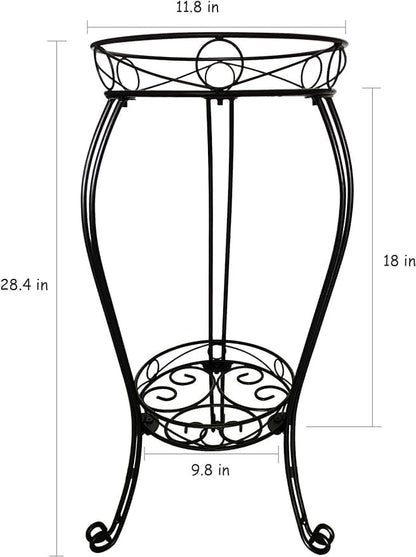 28.4 inches Tall Metal Plant Stand 11.8 Dia for Indoor or Outdoor use,2 Tier Heavy Duty Flower Pot Stand Rack 11.8 inches Diameter Holds Big Heavy Plants,Black (28.4 INCHES TALL)