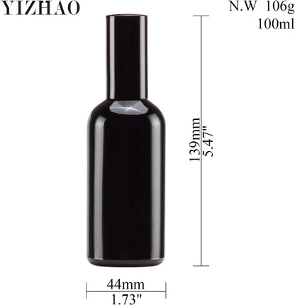 YIZHAO Black Glass Spray Bottles 4oz, with Small Fine Mist Spray, Metal Cap, Refillable for Essential Oil,Travel,Cleaning,Perfume,Aromatherapy,Makeup – 4 Pcs