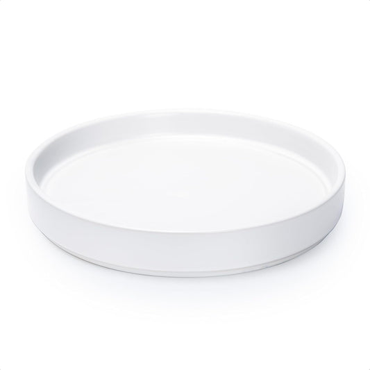D'vine Dev Modern Round 8.7 Inch Ceramic Plant Pot Saucer, Planter Pot Drainage Tray for Indoor Plants, Matte White, 97-T-A-4