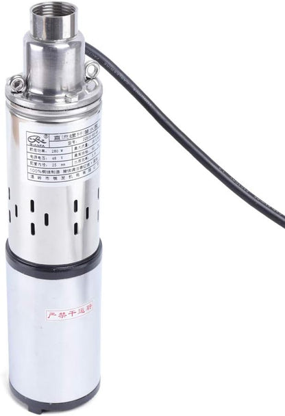 Deep Well Submersible Pump DC 48V 280W Electric Solar Powered Water Pump, 4.2 GPM Flow, 197ft Lift, Farm Ranch Irrigation Submersible Bore Hole Deep Well Pump