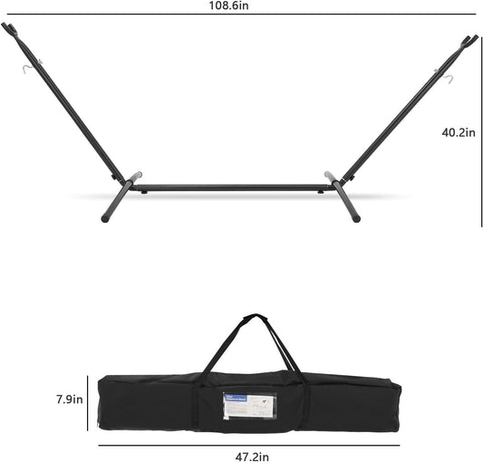 Double Hammock with Stand Included 450lb Capacity Space Saving Steel Stand,Premium Carry Bag Included,Suit for Outside,Indoor,Yard,Camping(Coffee).