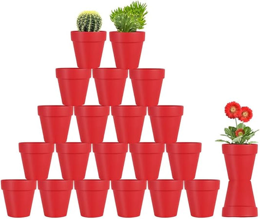 3 Inch Terracotta Pots - 22Pack Clay Flower Pots with Drainage Hole, Succulent Nursery Pot/Cactus Plant Pot. Great for Plants, Crafts, Wedding Favorn, DIY Production (Bright red)