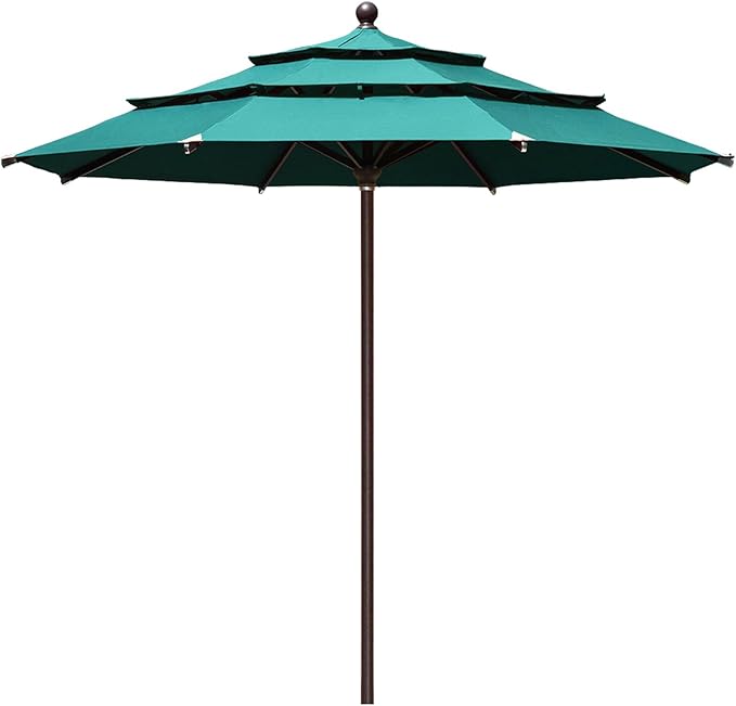 EliteShade USA 10-Year-Non-Fading 11Ft 3 Tiers Market Umbrella Patio Outdoor Cylinder Auto Push-up Table Umbrella with Ventilation, Teal