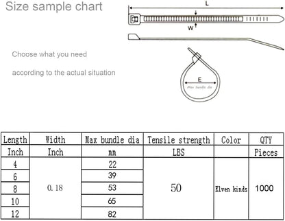 XINGO 1000 PCS Silver Zip Ties 8 Inch, 60 LBS Tensile Strength, Self-Locking Nylon Plastic Nylon PA66 Wire Ties for Indoor and Outdoor Use