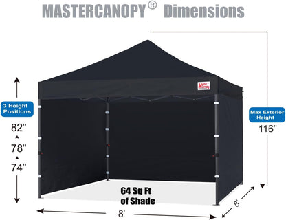 MASTERCANOPY Heavy Duty Pop-up Canopy Tent with Sidewalls (8x8,Black)