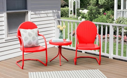 3 Piece Bistro Set, Anti-Rust Table and Chairs Set of 2, Waterproof Retro Metal Chairs for Outdoor Indoor/Porch/Lawn/Balcony- Red
