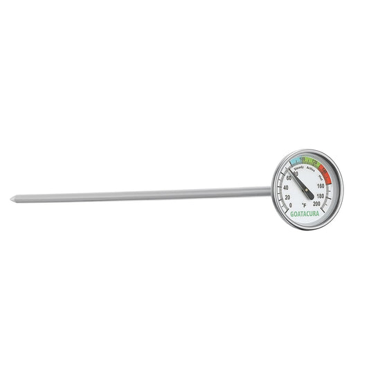Compost Soil Thermometer, 304 Stainless Steel Case and Probe,1.75" Dial Size, 16" Stem Length, 0-200 Deg F, 3 Temperature Zones