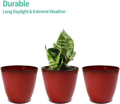 3Pack Plant Pots Durable Decorative Flower Pots,6 Inch Planter Set for Indoor and Outdoor Plants,Flowers,Succulents (Red)