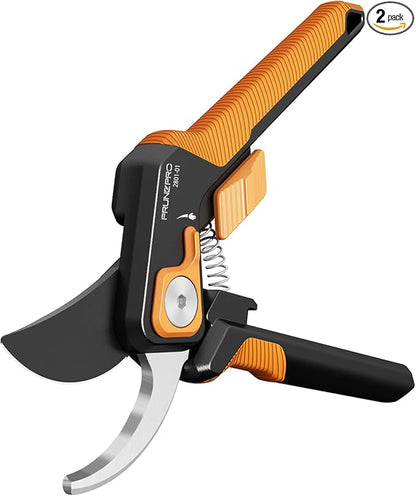 PrunePro Pruning Shears for Gardening 2 Pack Professional Bypass Hand Pruner Stainless Steel Sharp Blade Garden Scissors Plant Flower Garden Clipper Orange
