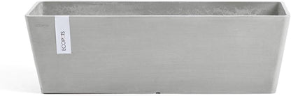 Ecopots Bruges Durable Modern Rectangular Indoor/Outdoor Recycled-Based Composite Flower Pot Planter, White Grey, 17.75"