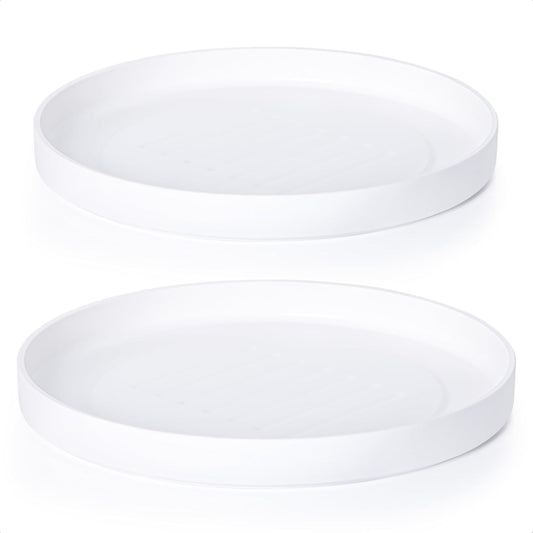Phoenix Vine 14 Inch Plastic Plant Saucer Water Drip Tray, Heavy Sturdy Round Plant Drainage Tray for Indoors Outdoor, Set of 2, Matte White, 21-TY-14W-2