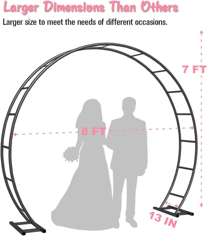 Queension Metal Arch Backdrop Stand 8Ft Wide 7Ft High, Wedding Arch Frame for Wedding Decorations, Balloon Arch Stand with Base for Ceremony, Outdoor Garden Arch Trellis for Climbing Plants, Black