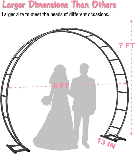 Queension Metal Arch Backdrop Stand 8Ft Wide 7Ft High, Wedding Arch Frame for Wedding Decorations, Balloon Arch Stand with Base for Ceremony, Outdoor Garden Arch Trellis for Climbing Plants, Black