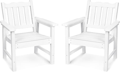 All-Weather Patio Chairs Set of 2, HIPS Outdoor Chairs with 400 lbs Weight Capacity, Patio Dining Chairs for Backyard, Deck, Garden and Porch, White