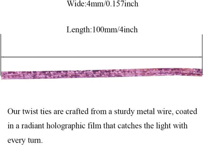 HAHIYO 300Pcs 4inches Holographic Pink Metal Twist Ties Bread Candy Coffee Bag Ties Plant Garden Twist Ties for Cellophane Treat Bags Gift Wraping Bags Plastic Bags Party Cake Present Art Crafts