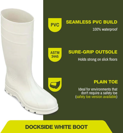 Heartland Dockside Waterproof Work Boots for Men and Women - Durable, Flexible PVC Boots for Marine Work with Easy On/Off, Slip-Resistant Outsoles