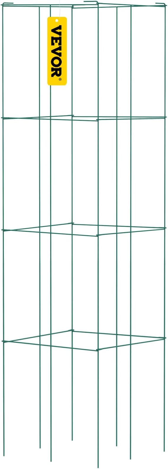 VEVOR Tomato Cages, 14.6" x 14.6" x 39.4", 6 Packs Square Plant Support Cages, Green PVC-Coated Steel Tomato Towers for Climbing Vegetables, Plants, Flowers, Fruits