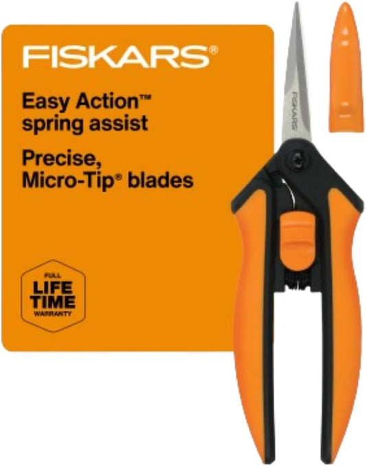 Fiskars 6" Pruning Scissors for Flower Stems, Herbs, Buds, and Small Plants, Garden Snips with Stainless Steel Blades, Gardening Trimmers with Comfortable Handle