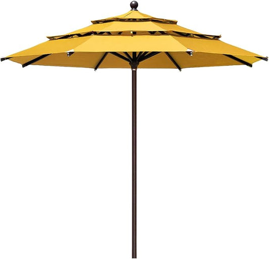 EliteShade USA 10-Year-Non-Fading 11Ft 3 Tiers Market Umbrella Patio Outdoor Cylinder Auto Push-up Table Umbrella with Ventilation, Sunflower Yellow